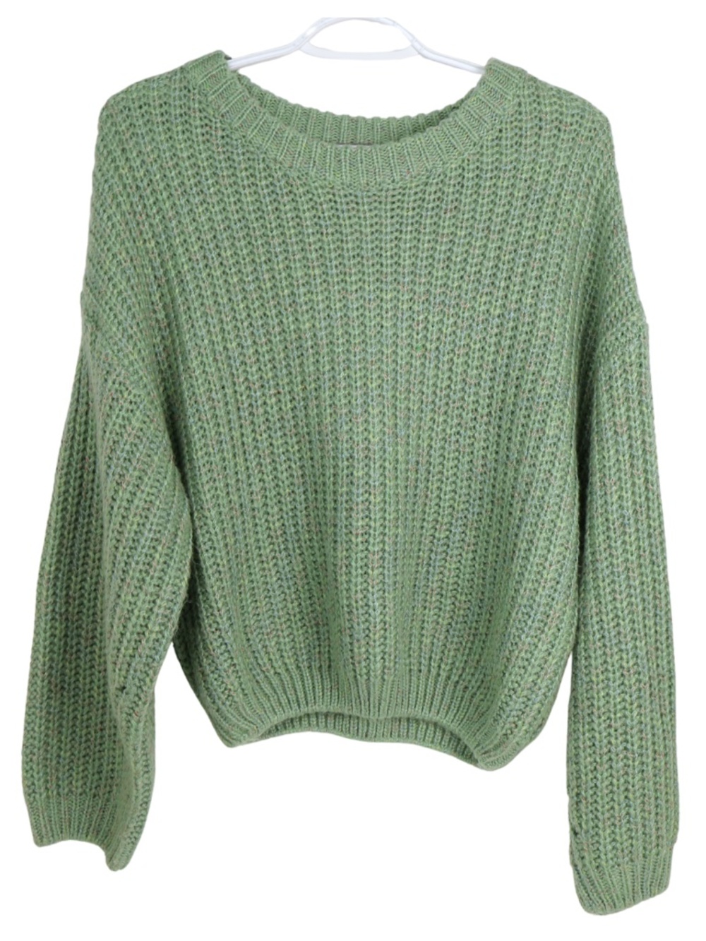 Sadie & Sage Green Open Knit Sweater S/M Oversized Cropped Balloon Sleeve
